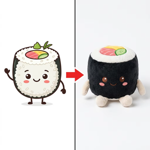 Custom Plush Sushi Roll Character Toy Created Solely From Your Hand Drawn Sketch Custom Dual Tone Plush Seafood Embroidery