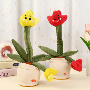 Electric Red Tulip Cactus Plush Toy with LED Lighting